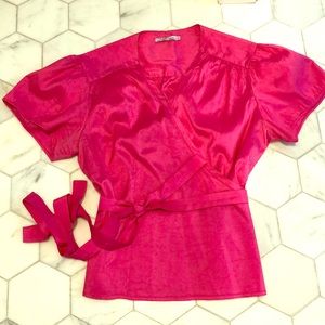 Calypso size L, hot pink, raw silk blouse
